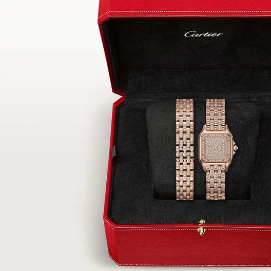 Panthère de Cartier watch, Small model, quartz movement, rose gold, diamonds CRWJPN0062